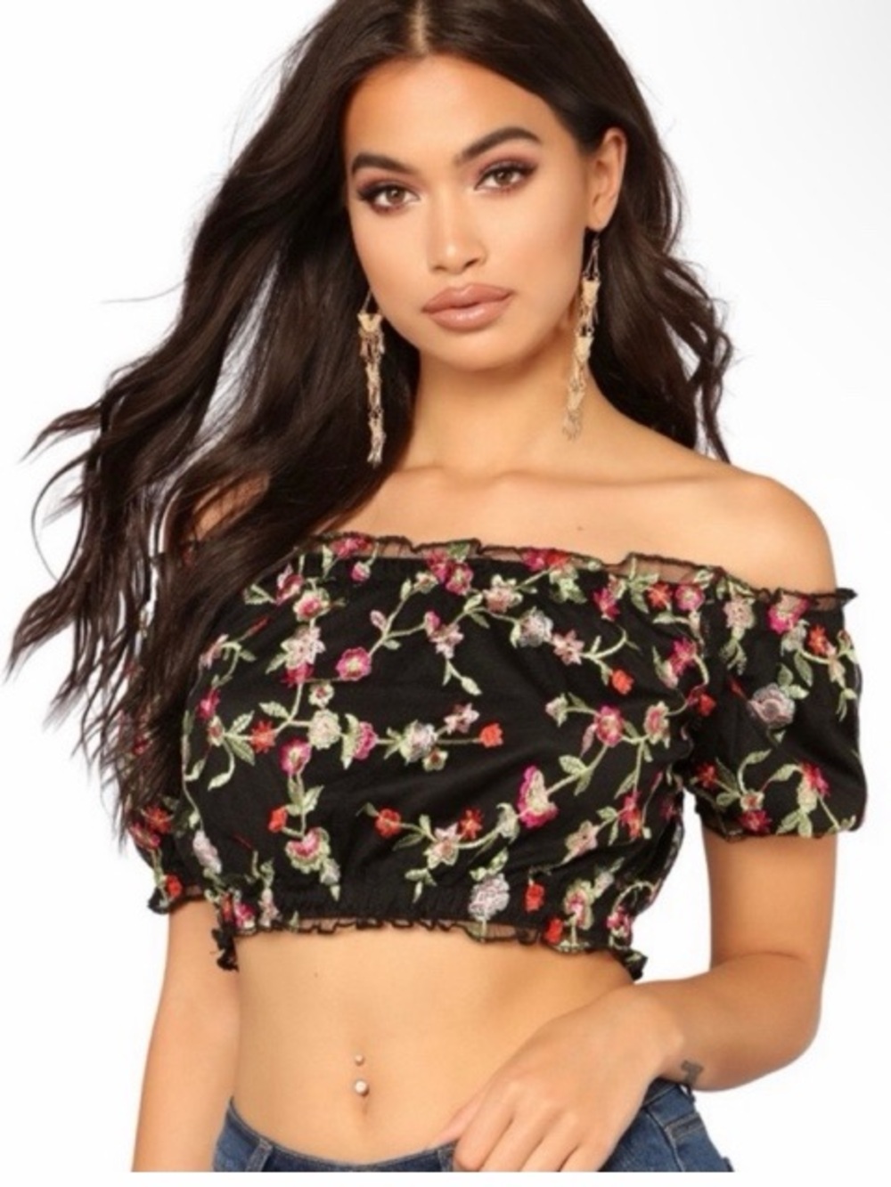 Forever 21 Embroidered Off The Shoulder‎ Crop Top NWT